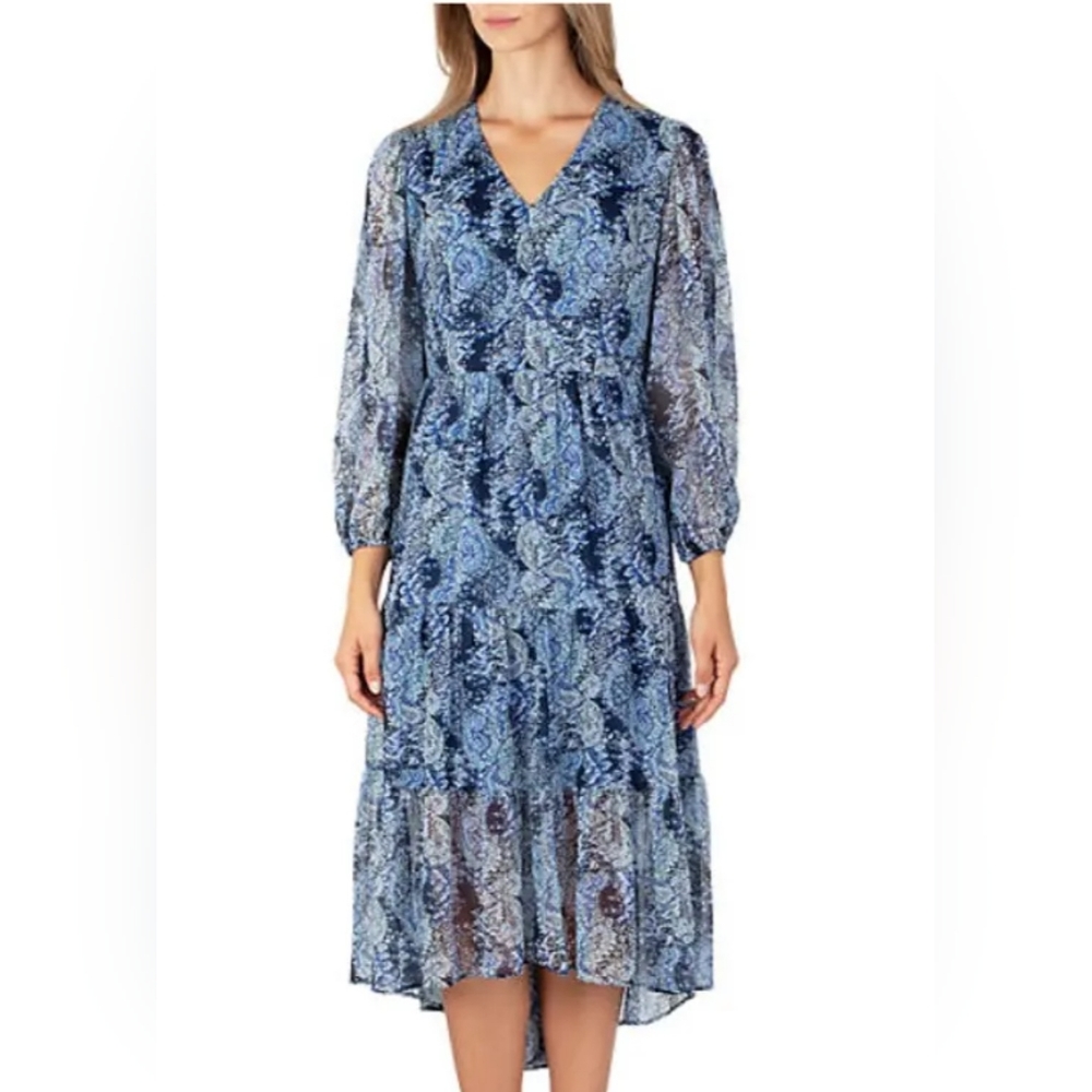 Joie Blue Parisian Paisley Chiffon Balloon Maxi Dress Sz XXL NwT Tiered Ruffles